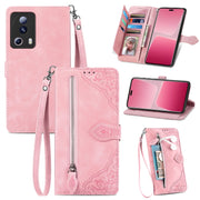 For Xiaomi 13 Lite Embossed Flower Zipper Leather Phone Case(Pink)
