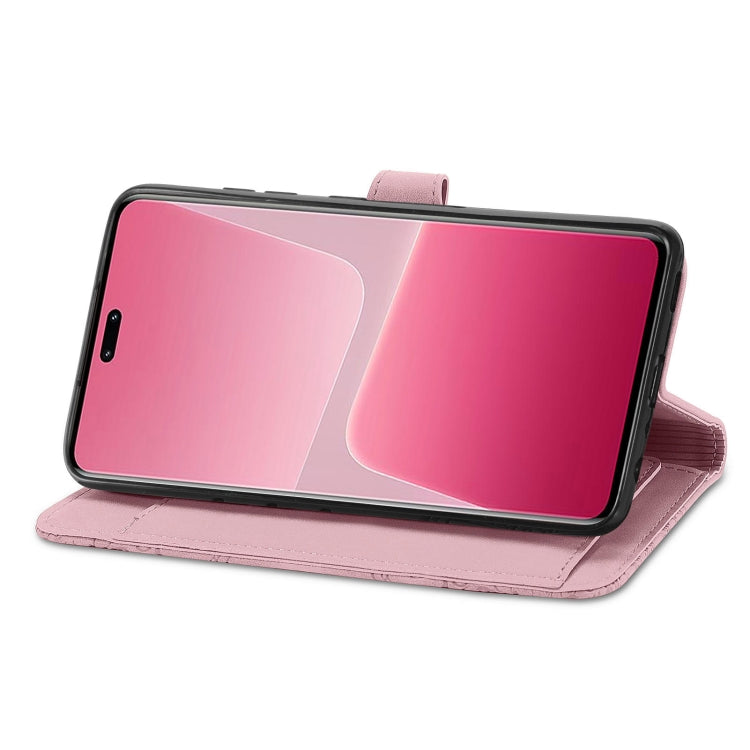 For Xiaomi 13 Lite Embossed Flower Zipper Leather Phone Case(Pink)