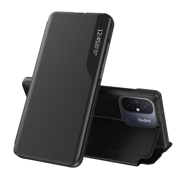 For Xiaomi Redmi 12C Side Display Adsorption Leather Phone Case(Black)