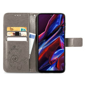 For Xiaomi Poco X5 Four-leaf Clasp Embossed Leather Phone Case(Gray)