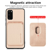For Samsung Galaxy S20 Carbon Fiber Leather Card Magsafe Magnetic Phone Case(Khaki)