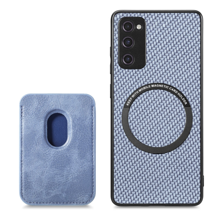 For Samsung Galaxy S21 FE 5G Carbon Fiber Leather Card Magsafe Magnetic Phone Case(Blue)