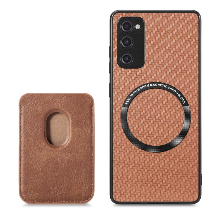 For Samsung Galaxy S21 FE 5G Carbon Fiber Leather Card Magsafe Magnetic Phone Case(Brown)