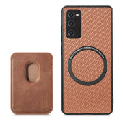 For Samsung Galaxy S21 FE 5G Carbon Fiber Leather Card Magsafe Magnetic Phone Case(Brown)