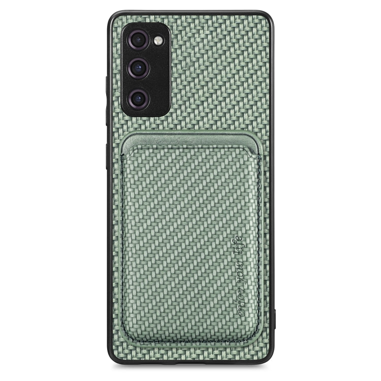 For Samsung Galaxy S21 FE 5G Carbon Fiber Leather Card Magsafe Magnetic Phone Case(Green)