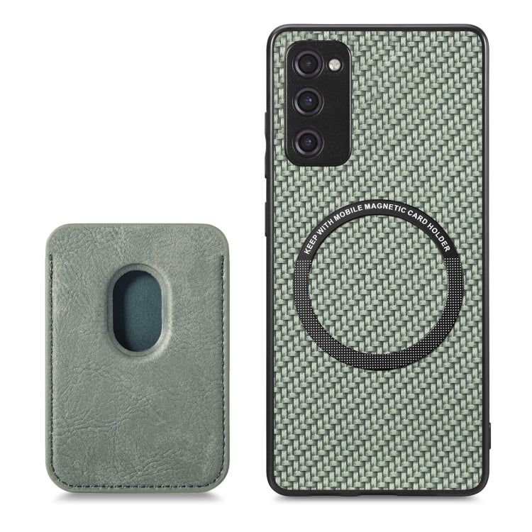 For Samsung Galaxy S21 FE 5G Carbon Fiber Leather Card Magsafe Magnetic Phone Case(Green)