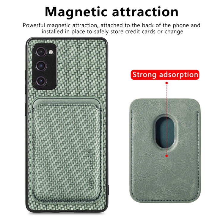For Samsung Galaxy S21 FE 5G Carbon Fiber Leather Card Magsafe Magnetic Phone Case(Green)
