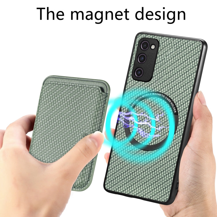 For Samsung Galaxy S21 FE 5G Carbon Fiber Leather Card Magsafe Magnetic Phone Case(Green)