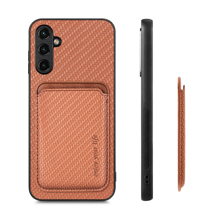 For Samsung Galaxy A14 5G Carbon Fiber Leather Card Magsafe Magnetic Phone Case(Brown)