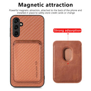 For Samsung Galaxy A14 5G Carbon Fiber Leather Card Magsafe Magnetic Phone Case(Brown)