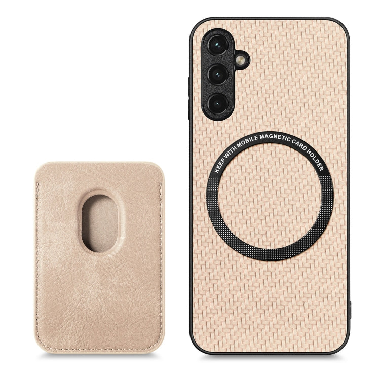 For Samsung Galaxy A14 5G Carbon Fiber Leather Card Magsafe Magnetic Phone Case(Khaki)