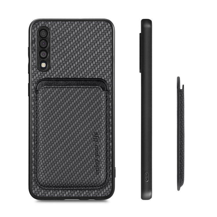 For Samsung Galaxy A50 Carbon Fiber Leather Card Magsafe Magnetic Phone Case(Black)