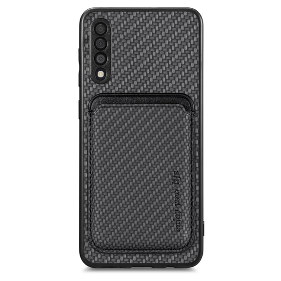 For Samsung Galaxy A50 Carbon Fiber Leather Card Magsafe Magnetic Phone Case(Black)