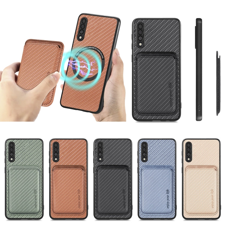 For Samsung Galaxy A50 Carbon Fiber Leather Card Magsafe Magnetic Phone Case(Black)