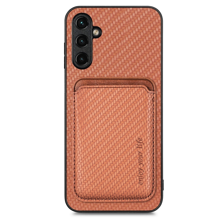 For Samsung Galaxy A54 5G Carbon Fiber Leather Card Magsafe Magnetic Phone Case(Brown)