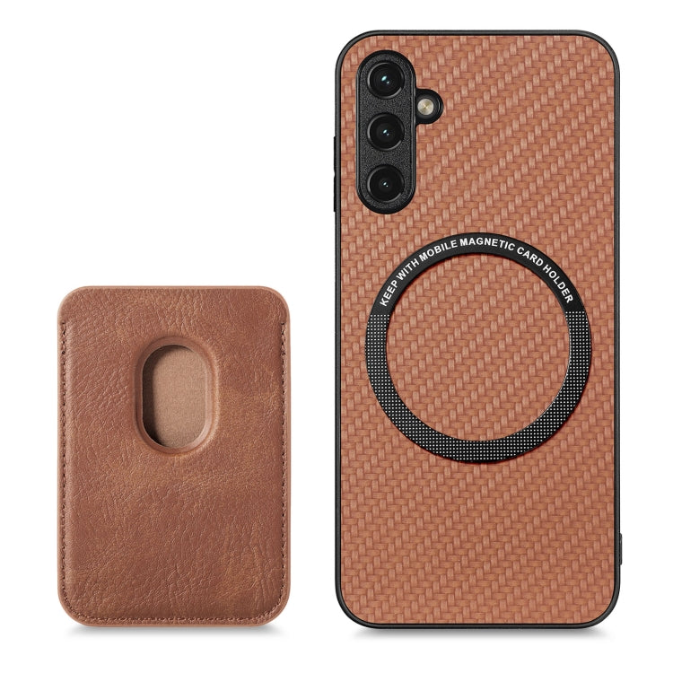 For Samsung Galaxy A34 5G Carbon Fiber Leather Card Magsafe Magnetic Phone Case(Brown)
