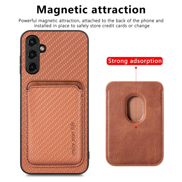 For Samsung Galaxy A34 5G Carbon Fiber Leather Card Magsafe Magnetic Phone Case(Brown)