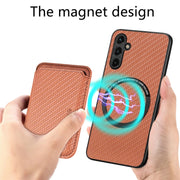 For Samsung Galaxy A34 5G Carbon Fiber Leather Card Magsafe Magnetic Phone Case(Brown)