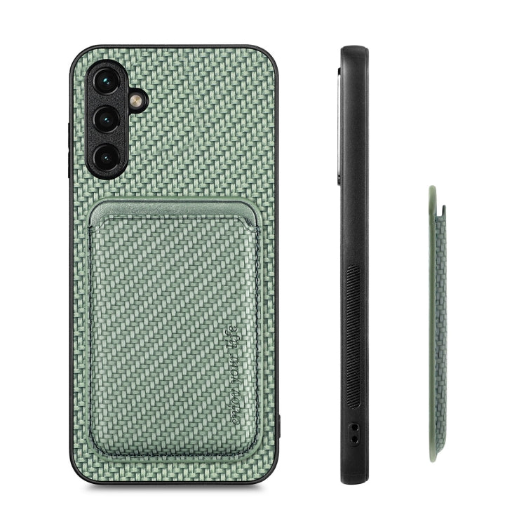 For Samsung Galaxy A34 5G Carbon Fiber Leather Card Magsafe Magnetic Phone Case(Green)