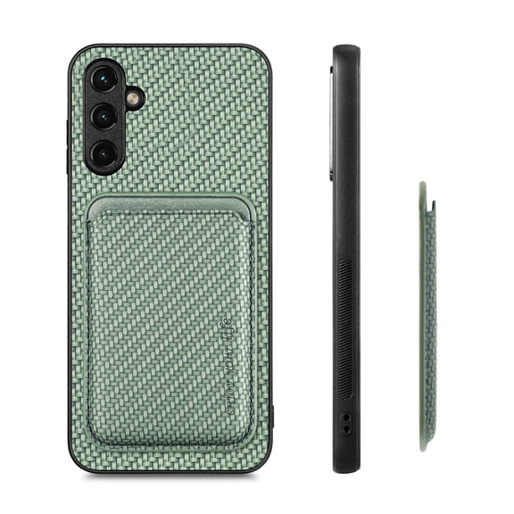 For Samsung Galaxy A34 5G Carbon Fiber Leather Card Magsafe Magnetic Phone Case(Green)