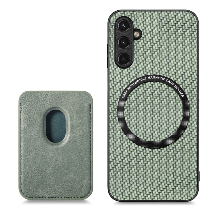 For Samsung Galaxy A34 5G Carbon Fiber Leather Card Magsafe Magnetic Phone Case(Green)