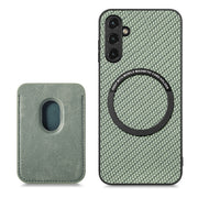 For Samsung Galaxy A34 5G Carbon Fiber Leather Card Magsafe Magnetic Phone Case(Green)