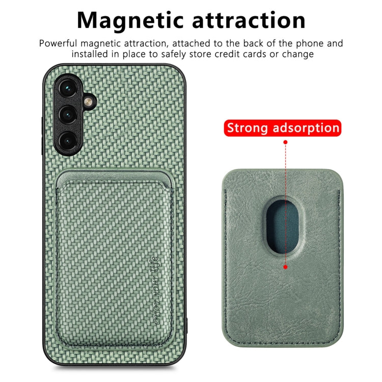 For Samsung Galaxy A34 5G Carbon Fiber Leather Card Magsafe Magnetic Phone Case(Green)