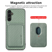 For Samsung Galaxy A34 5G Carbon Fiber Leather Card Magsafe Magnetic Phone Case(Green)