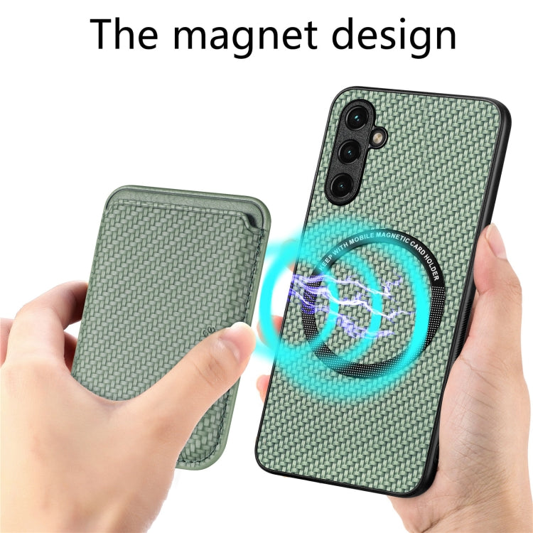 For Samsung Galaxy A34 5G Carbon Fiber Leather Card Magsafe Magnetic Phone Case(Green)