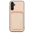 For Samsung Galaxy A34 5G Carbon Fiber Leather Card Magsafe Magnetic Phone Case(Khaki) - Galaxy Phone Cases by PMC TechLife | Online Shopping South Africa | PMC TechLife