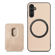 For Samsung Galaxy A34 5G Carbon Fiber Leather Card Magsafe Magnetic Phone Case(Khaki)
