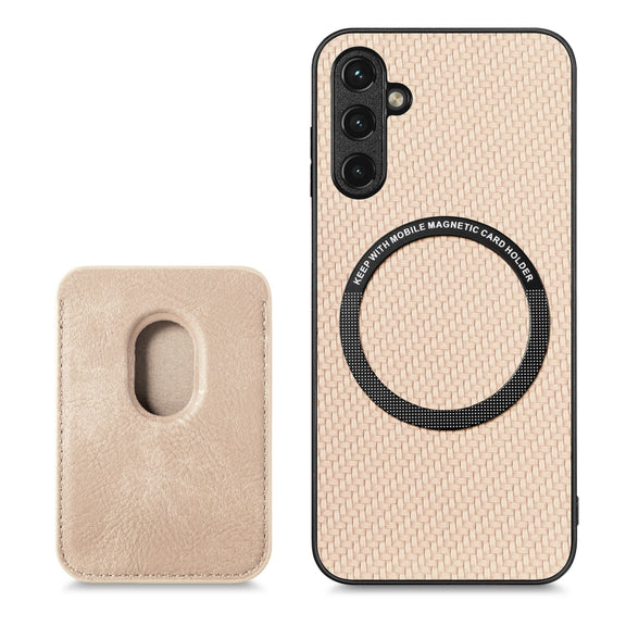 For Samsung Galaxy A34 5G Carbon Fiber Leather Card Magsafe Magnetic Phone Case(Khaki)