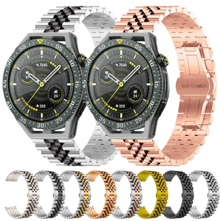 For Huawei Watch GT3 SE Five Bull Half Round Stainless Steel Watch Band + Strap Removal Tool(Black)