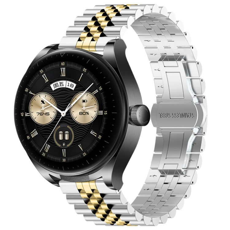 For Huawei Watch Buds Five Bull Half Round Stainless Steel Watch Band + Strap Removal Tool(Silver+Gold)