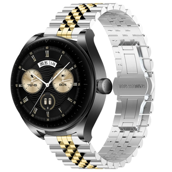 For Huawei Watch Buds Five Bull Half Round Stainless Steel Watch Band + Strap Removal Tool(Silver+Gold)