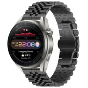 For Huawei Watch3 Pro New Five Bull Half Round Stainless Steel Watch Band + Strap Removal Tool(Black)