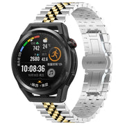 For Huawei Watch GT Runner Five Bull Half Round Stainless Steel Watch Band + Strap Removal Tool(Silver+Gold)