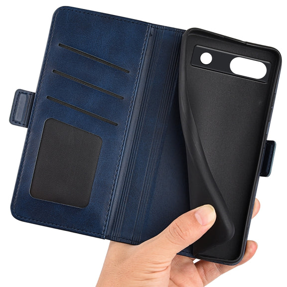 For Google Pixel 7a Dual-side Magnetic Buckle Leather Phone Case(Dark Blue)