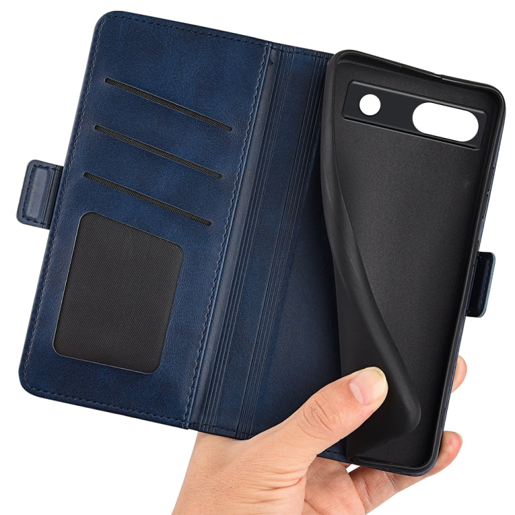 For Google Pixel 7a Dual-side Magnetic Buckle Leather Phone Case(Dark Blue)