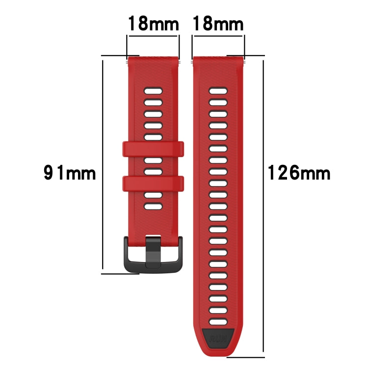 For Garmin Forerunner 265S 18mm Sports Two-Color Silicone Watch Band(Black+Red)