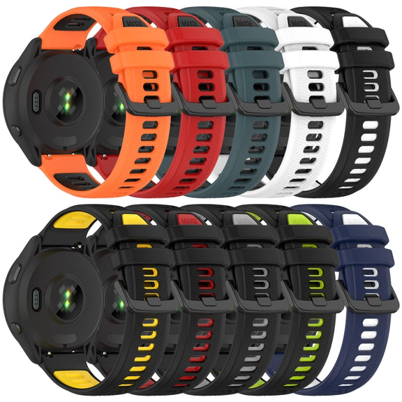 For Garmin Forerunner 245 20mm Sports Two-Color Silicone Watch Band(Midnight Blue+White)