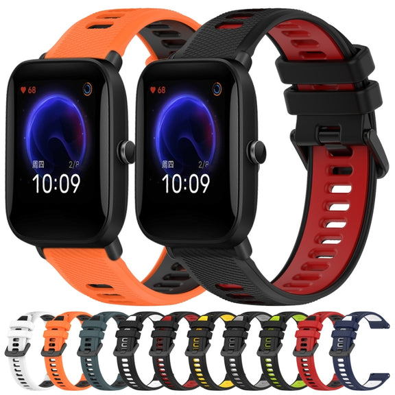For Amazfit Pop 20mm Sports Two-Color Silicone Watch Band(Black+White)
