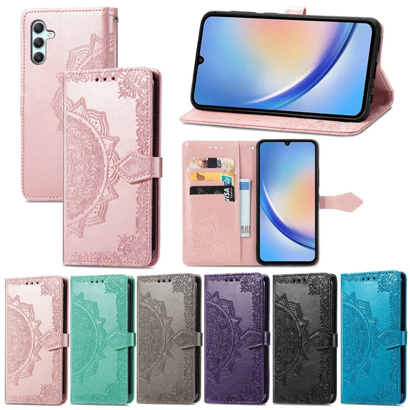 For Samsung Galaxy A34 5G Mandala Flower Embossed Leather Phone Case(Black)