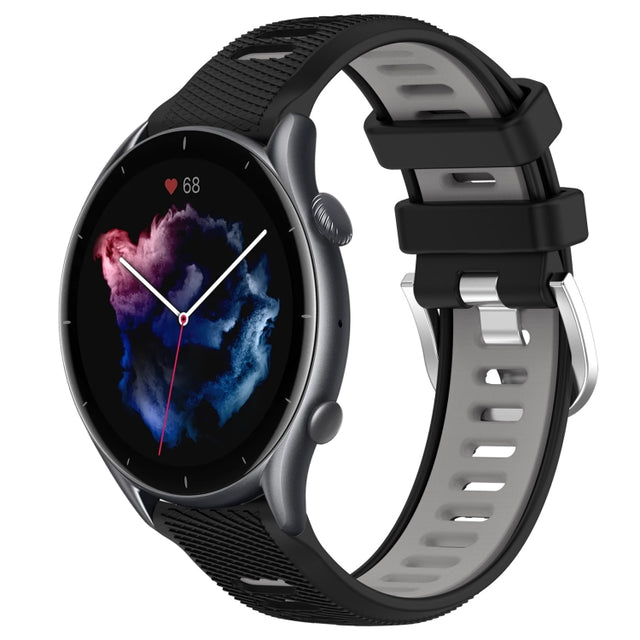 For Amazfit GTR 3 22mm Cross Texture Two Color Silicone Steel Buckle Watch Band(Black+Grey)