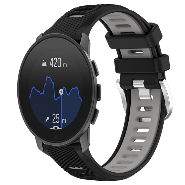 For SUUNTO 9 Peak Pro 22mm Sports Two-Color Steel Buckle Silicone Watch Band(Black+Grey)