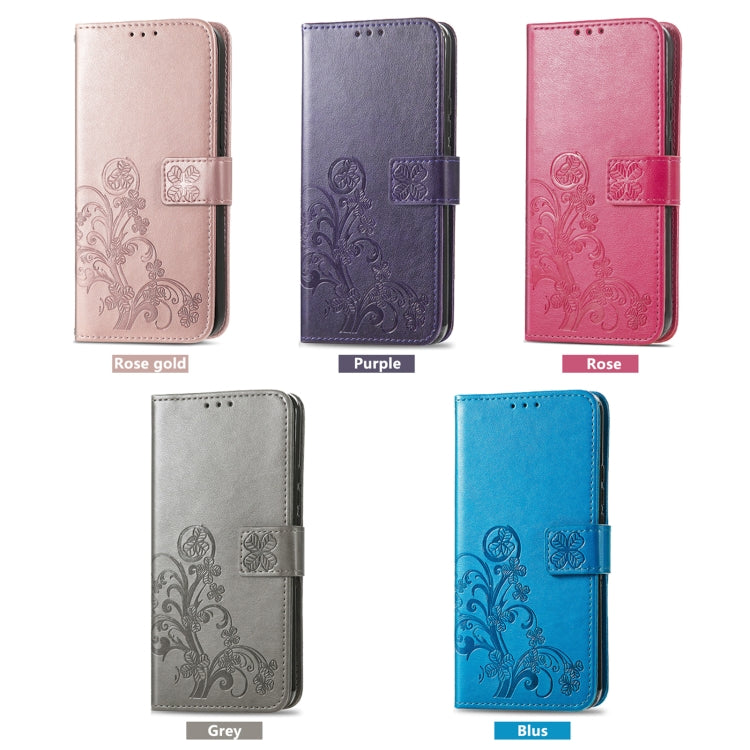For TCL 403 Four-leaf Clasp Embossed Buckle Leather Phone Case(Purple)
