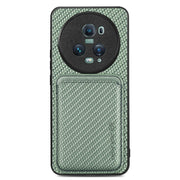 For Honor Magic5 Pro Carbon Fiber Leather Card Magsafe Magnetic Phone Case(Green)