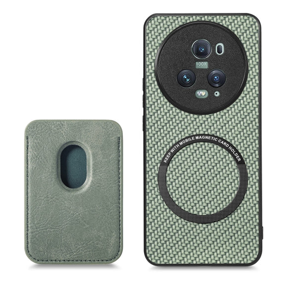 For Honor Magic5 Pro Carbon Fiber Leather Card Magsafe Magnetic Phone Case(Green)