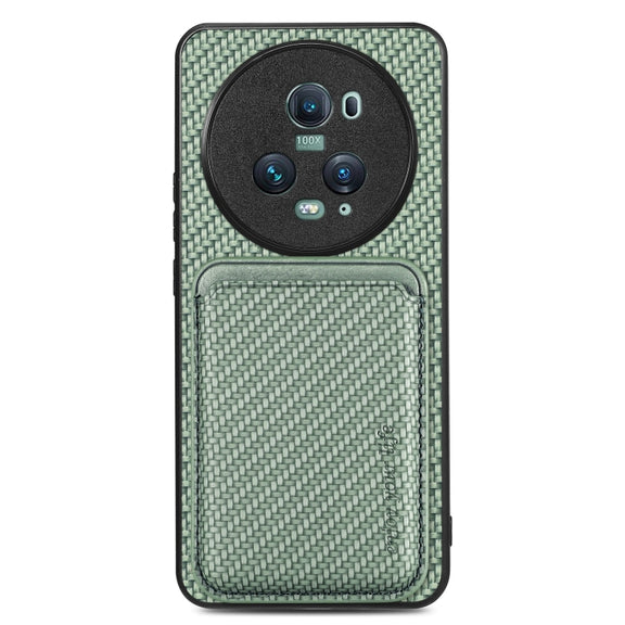 For Honor Magic5 Pro Carbon Fiber Leather Card Magsafe Magnetic Phone Case(Green)
