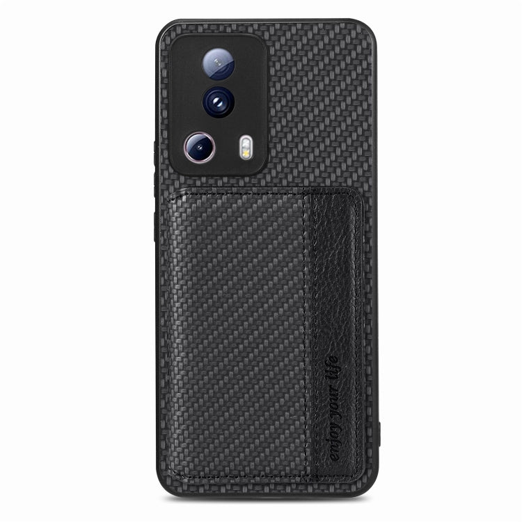 For Xiaomi 13 Lite Carbon Fiber Magnetic Card Bag Phone Case(Black)